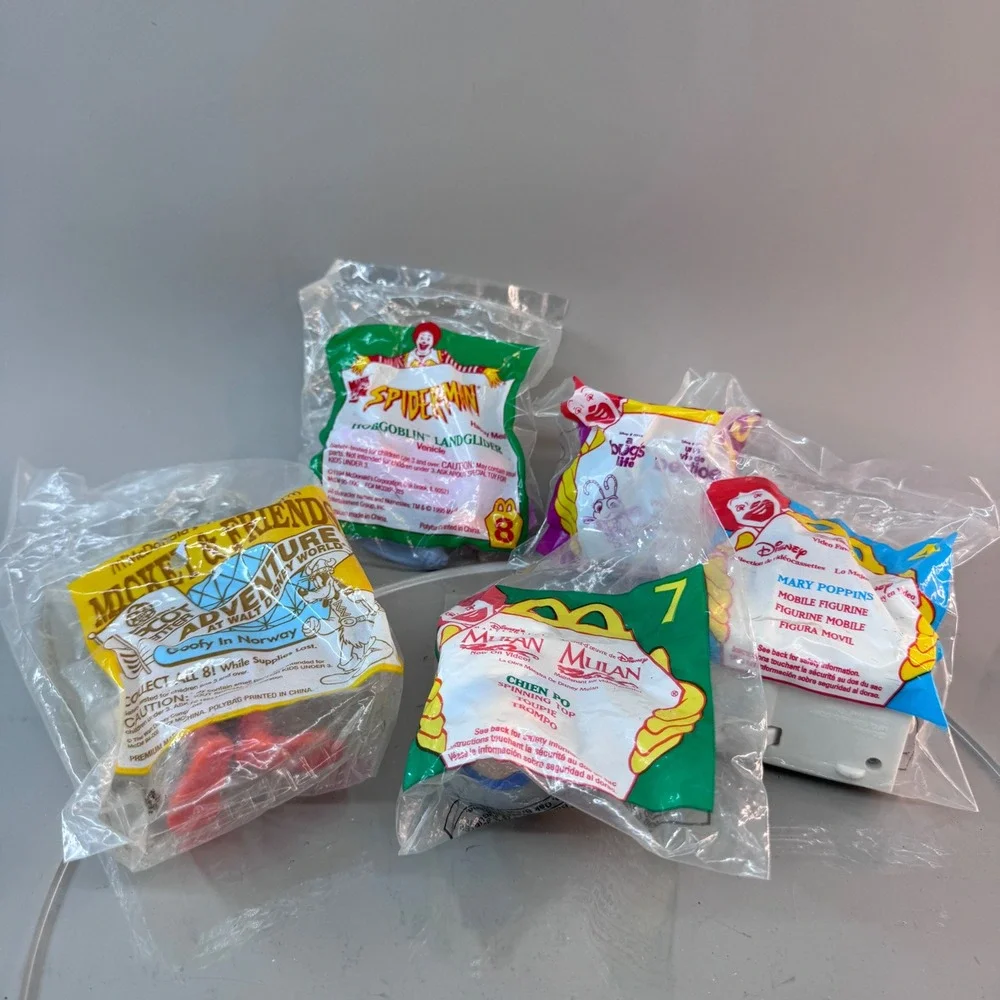 McDonalds Happy Meal Toys Lot 5 Disney Spiderman Mulan Goofy Mary Poppins 90s